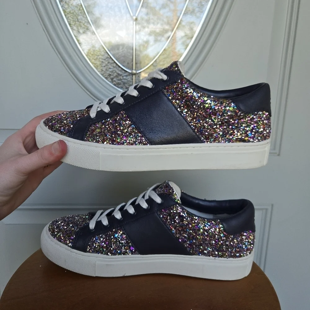 Tory Burch Carter Glitter Lace-Up Sneakers Leather